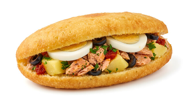 Tunisian fricasse mini sandwich with small fried on White Background