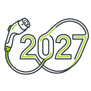 Electric vehicle charging plug illustration for 2027 year celebration on transparent background