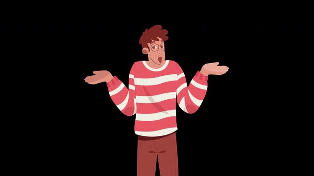 Animated Character Thinking Deeply with Hand on Cheek and Blinking Eyes