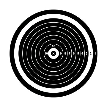 Circular archery shooting target bullseye with score rings silhouette on white background