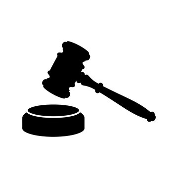 Auctioneer gavel hitting sound block silhouette on white background