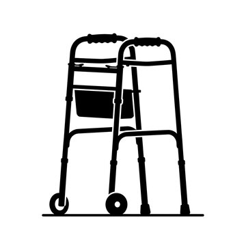Medical folding walker mobility walking frame silhouette on white background