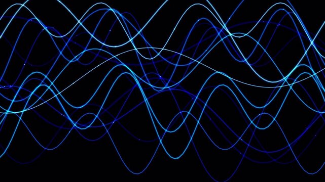 Abstract Digital Wave Lines Moving On Black Background.