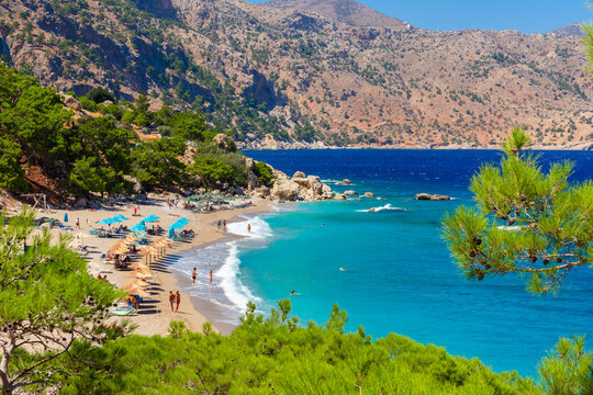 Apella Beach in Karpathos island, Greece with crystal clear turquoise water