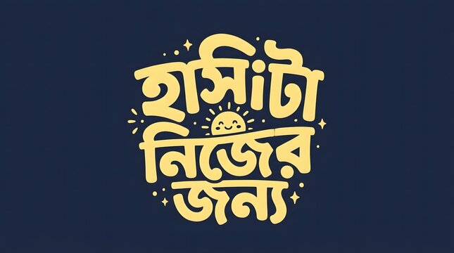 A creative bengali typography design featuring the inspirational phrase hasita nijer jonno written in bold golden letters against a dark navy blue