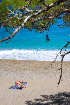 Apella Beach in Karpathos island, Greece with crystal clear turquoise water