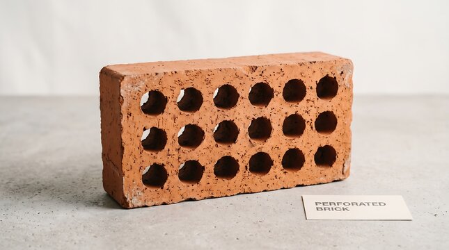 Perforated brick studio featuring neat arrangement of round holes on neutral surface