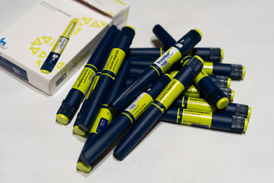 Bucharest Romania 7 October 2026.Tresiba insulin injection pens used for diabetes treatment, shown as medical devices for insulin administration. 