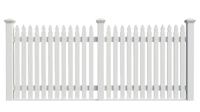 White picket fence on transparent background for garden and home decoration