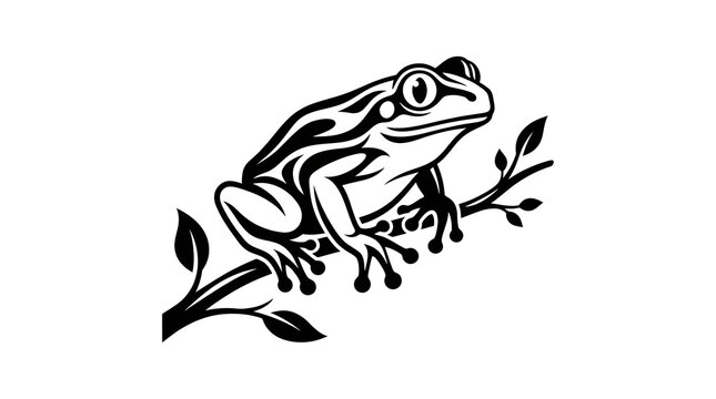 Black and white frog sitting on a leaf