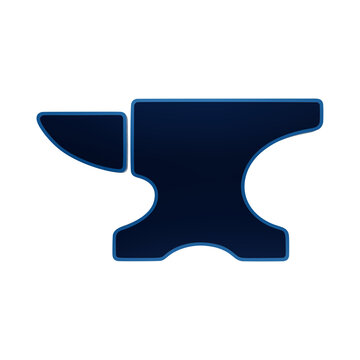 Blue glossy metal anvil icon symbol blacksmith and metallurgy tool , metalwork iron isolated on a transparent background