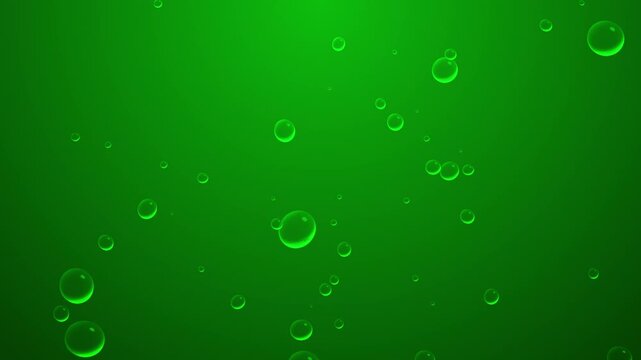 Animation of soda bubbles in water isolated on chroma key green background, rising underwater bubbles motion graphics, suited for subtle underwater effect, slow rising air bubbles, 4k loop animation