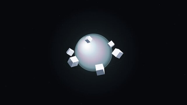 Futuristic sphere with floating cubes in space like void
