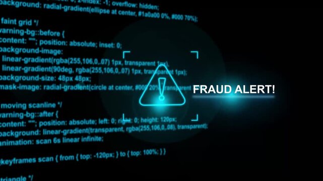 Cyber security   fraud alert Icon with programming  code background. Attention grabbing icon highlights the importance of digital safety in today's interconnected world.