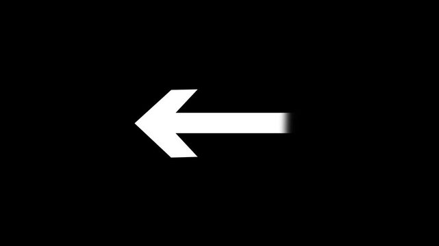Minimalist red arrow pointing leftwards animation isolated on black background for video transition navigation next page and motion graphics. Animation of 4k video.