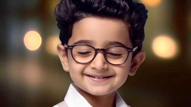 Portrait of a Smiling 3D Animated Boy with Glasses