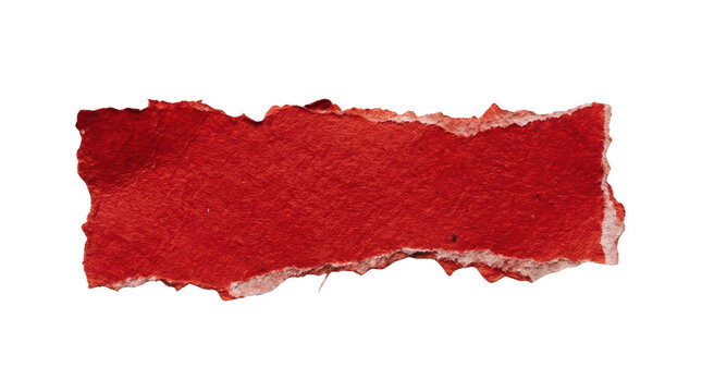 Ripped red paper scrap with rough edges isolated on transparent background for creative collage