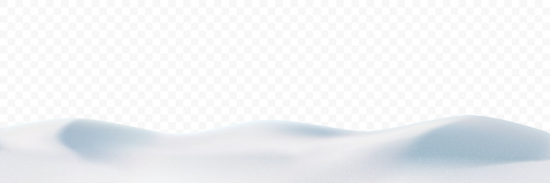 Christmas snow 3D overlay, winter hill snowdrift. Snowy pile landscape with mountain slope and vector snowflake border, png pedestal with realistic texture and blue sky background. Land poduim layer