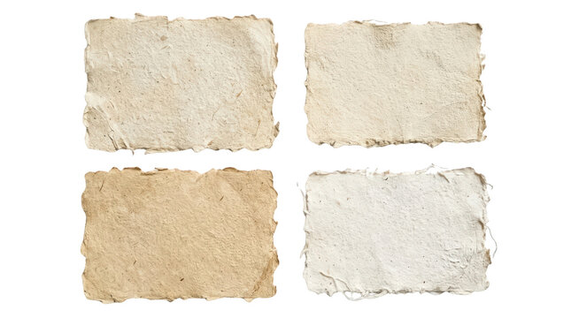 Handmade paper sheets with rough deckle edges for vintage stationary and artistic background use