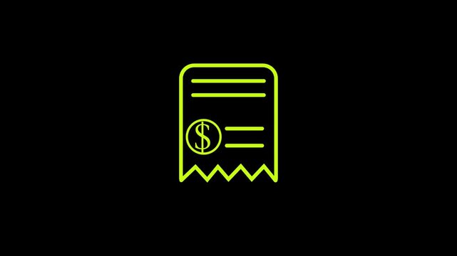 Animated Receipt Invoice Icon. shopping receipt with a dollar currency sign line icon animation.