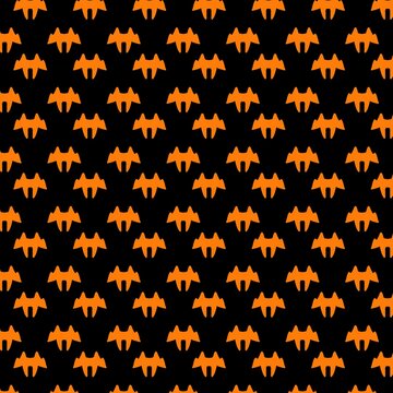 Minimalist Orange Bats on Black &mdash; Halloween Silhouette Seamless Pattern. Perfect for Halloween party decor, invitations, costumes, trick-or-treat bags, spooky stationery, kids&rsquo; projects. 
