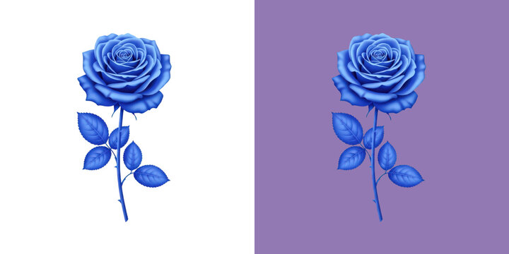 Beautiful single blue rose flower with detailed green leaves digital art