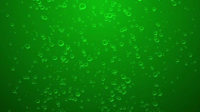 Animation of soda bubbles in water isolated on chroma key green background, rising underwater bubbles motion graphics, suited for subtle underwater effect, slow rising air bubbles, 4k loop animation