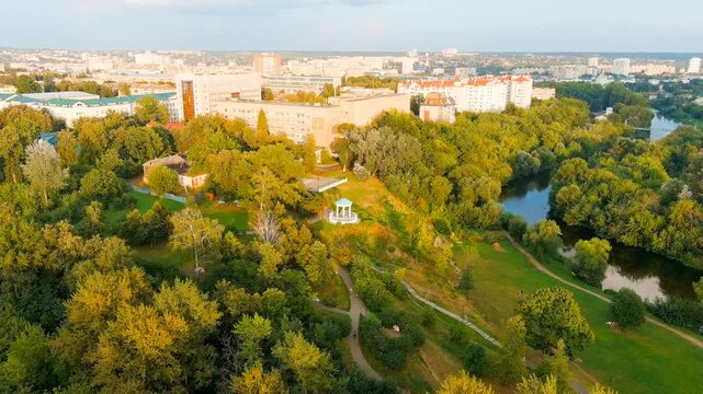 Oryol, Russia. Landscape park Noble Nest. Garden house. Drone footage, Point of interest