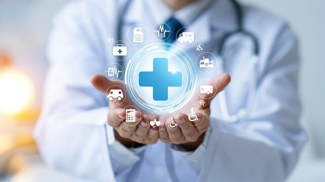 Doctor Hands Holding Medical Cross, Health Medical Concept