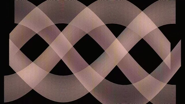 Abstract geometric background with intersecting wavy lines in rose gold color