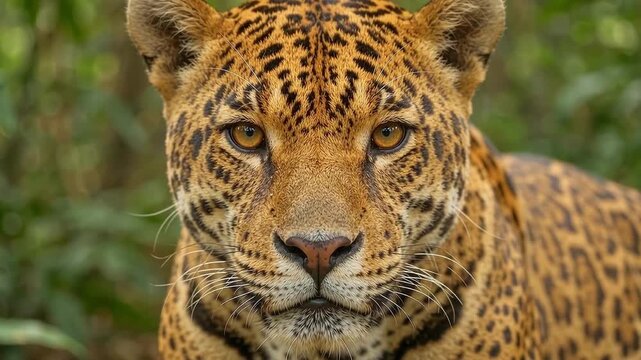 Jaguar Portrait Close-Up Staring Directly at Camera in Jungle