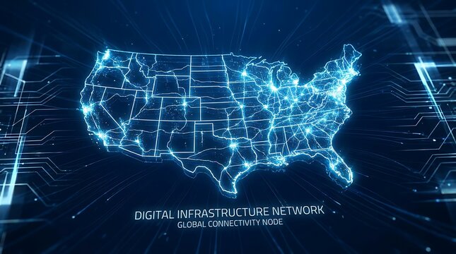 Digital usa map showing network connection points