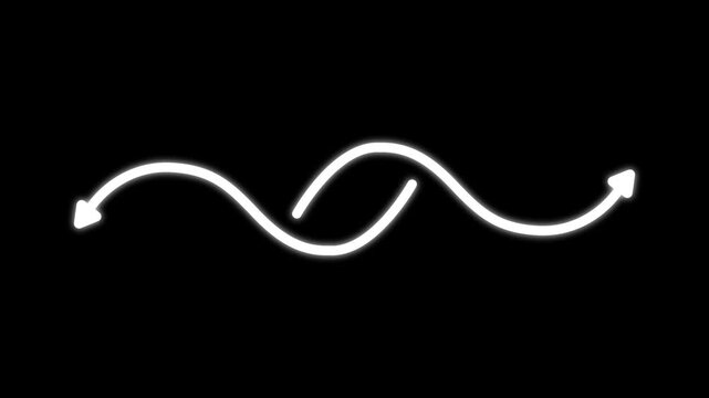 Neon glowing infinity loop arrow animation, abstract hand-drawn directional sign on black background, for motion and ui