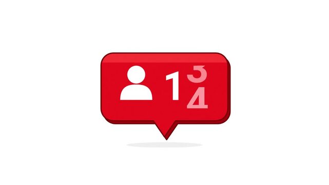 Social media follower notification icon with increasing counter isolated on white for digital marketing concepts.