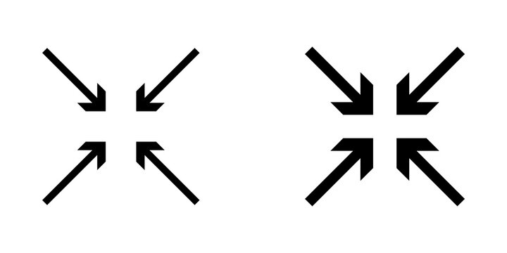 Set of black arrows pointing inward to the center representing focus or minimize action icons