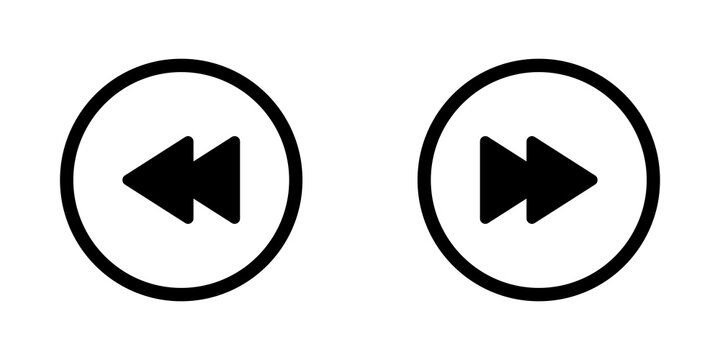 Fast forward and rewind black icons set in circles for media player controls
