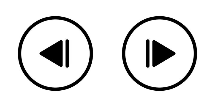 Black skip backward and forward circle icons for media player control buttons