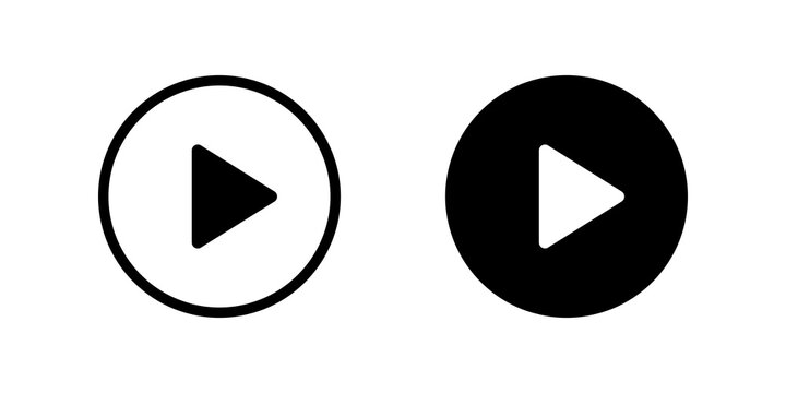 Black and white play button icons set for media player interface design