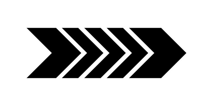 Black arrow icon made of four separated chevron shapes pointing to the right direction