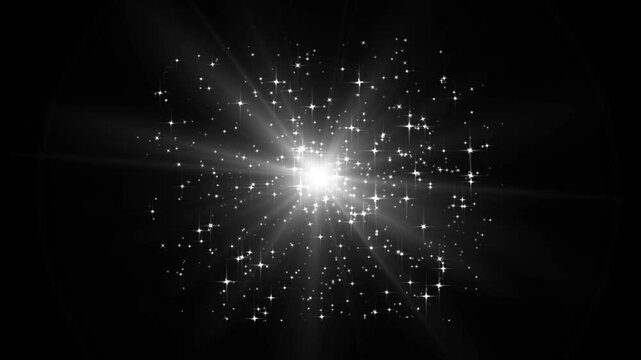 Magic starlight trail with twinkling stars, floating fairy dust and shimmering white particles, pixie dust path with elegant sparkle motion across a black background, 4k