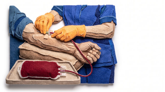 Phlebotomist drawing blood from patient wearing protective gloves  
