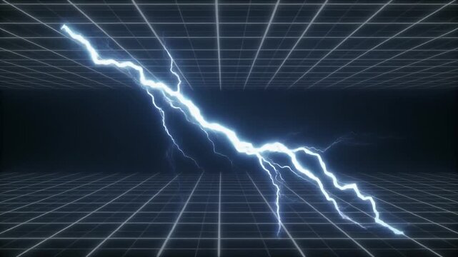 Holographic Grid Lightning Loop With Arcs Flowing Diagonally And Pulses Traveling Continuously