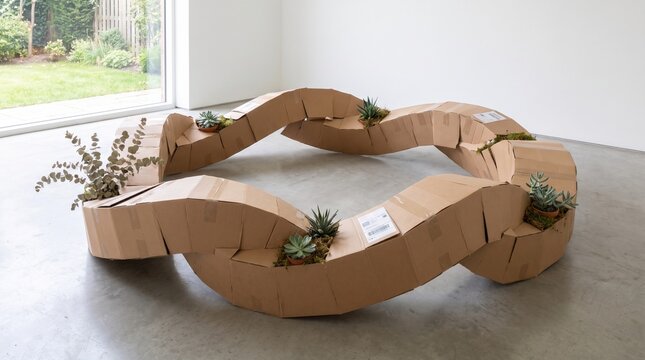 Upcycled Cardboard Boxes Forming a Creative Loop with Botanical Accents for a Zero Waste Concept