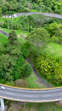 La Estampilla Viaduct Engineering Structure above Mountain Landscape near Manizales, Colombia. Aerial View. Vertical Video.