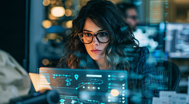 Business Analyst Reviewing Fraud and Logistics Data at Laptop in Logistics and Delivery Context
