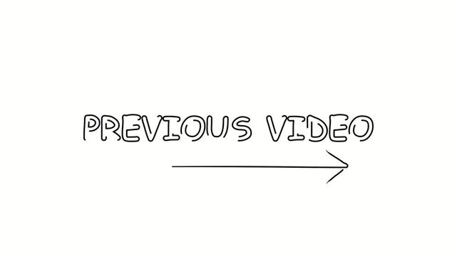 Previous video, text. Contour drawing business text animation with arrow, direction. Continuous line word. Isolated message on white. Video 4k object illustration self-drawing. 