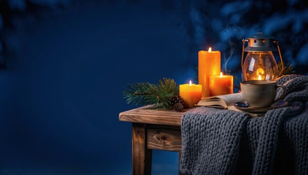 Winter solstice advertising frame with elegant seasonal styling, warm illumination, and festive holiday atmosphere