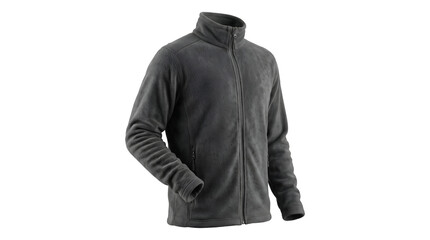 Dark grey fleece jacket for men with a zipper and high neck collar © Mustafa Stock