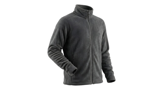 Dark grey fleece jacket for men with a zipper and high neck collar