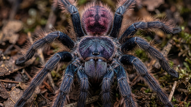 Antilles Pinktoe Tarantula (Caribena versicolor) Closeup on Forest Floor Ground